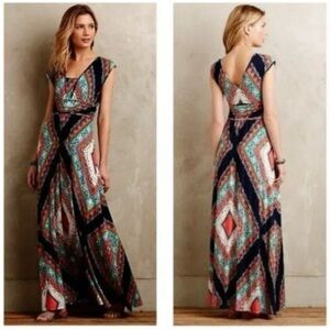 MAEVE ANTHROPOLOGIE Boho Party Hippie-Chic Multi Color Scarf Print Maxi SZ M